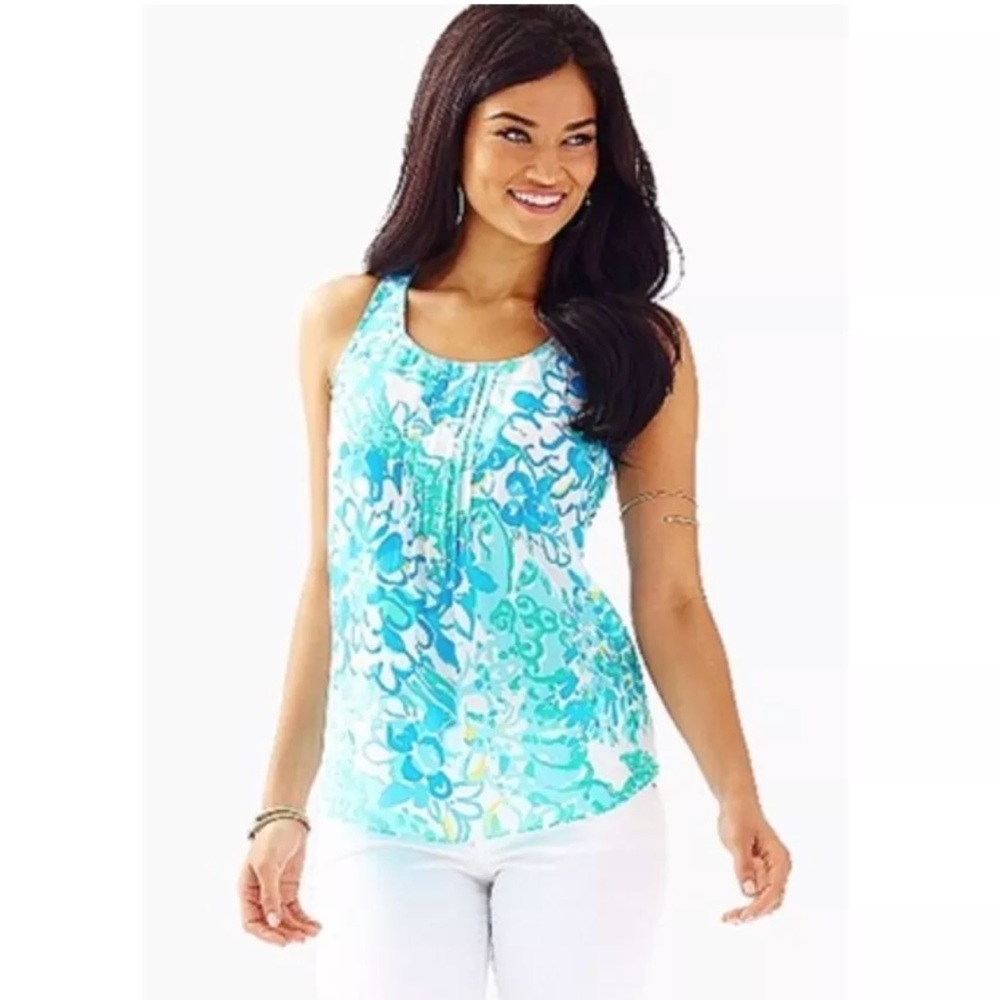LILLY PULITZER Dahlia Tank Top Resort White Silk